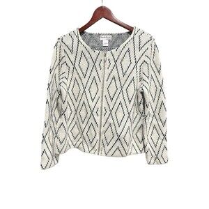 NorthStyle Geometric Cardigan Zipup Jacket White Cottagecore 90s Y2K Vibes Med